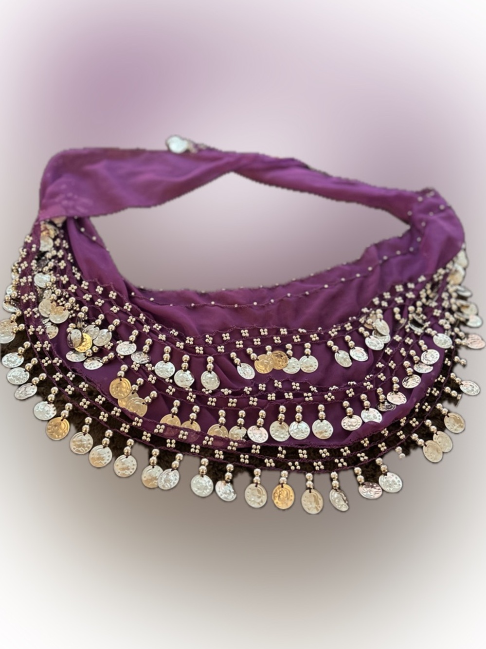 Purple Belly Dance Hip Scarf Coin Fringe Belt